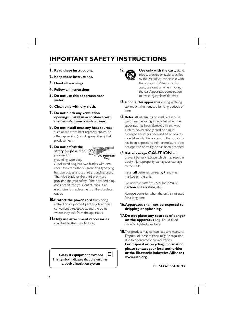 Important safety instructions, Caution | Philips Magnavox mrd120 User Manual | Page 4 / 40