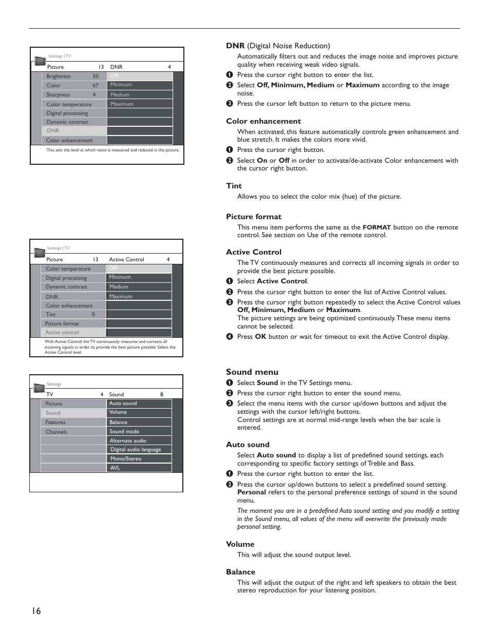 Sound menu | Philips Magnavox 51MP6200D User Manual | Page 24 / 41