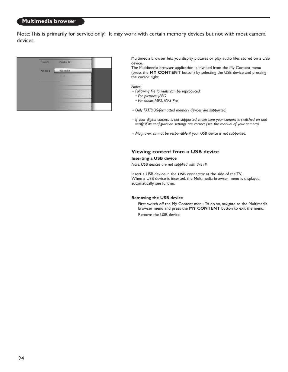 24 multimedia browser | Philips Magnavox 51MP6200D User Manual | Page 32 / 41