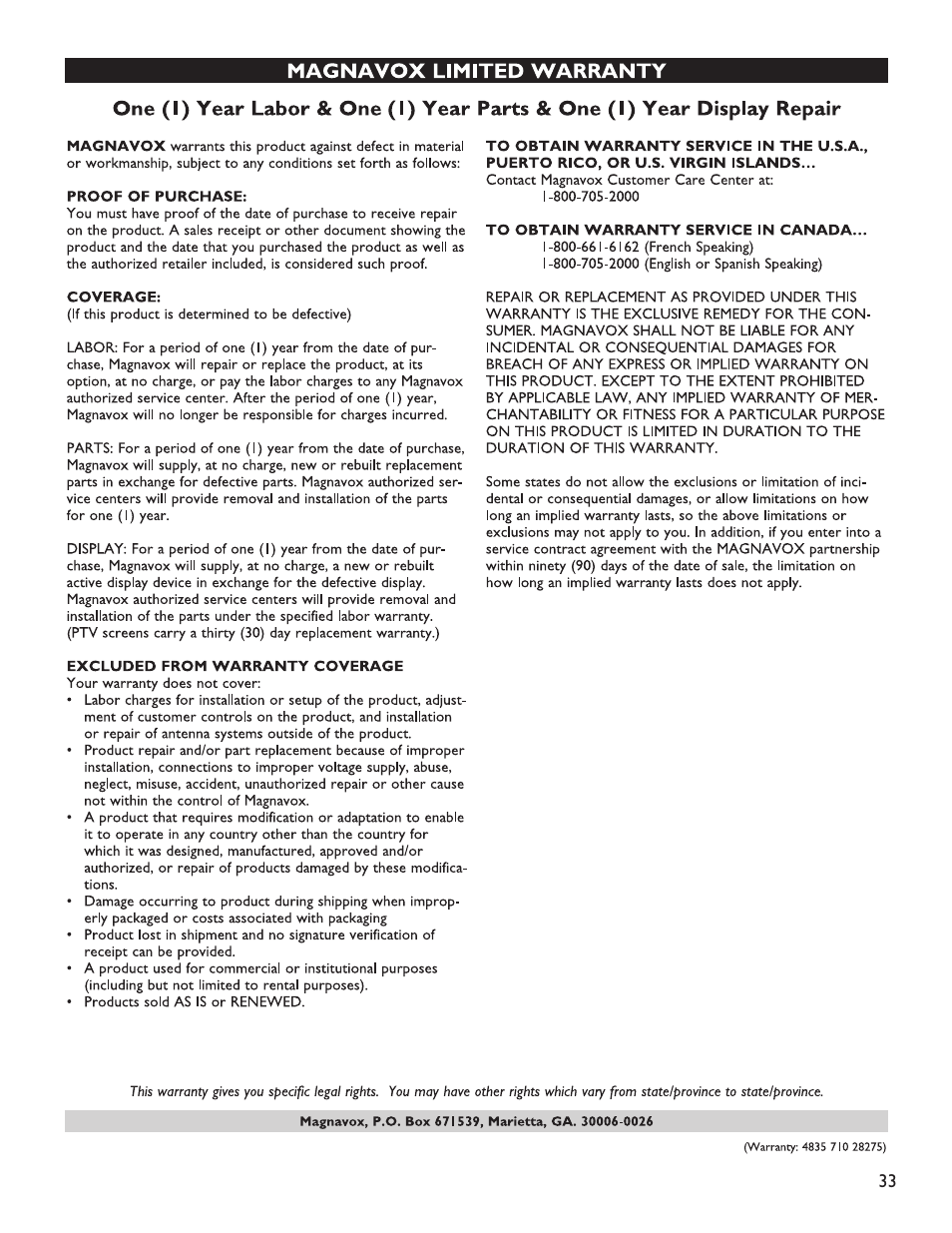 Philips Magnavox 51MP6200D User Manual | Page 41 / 41