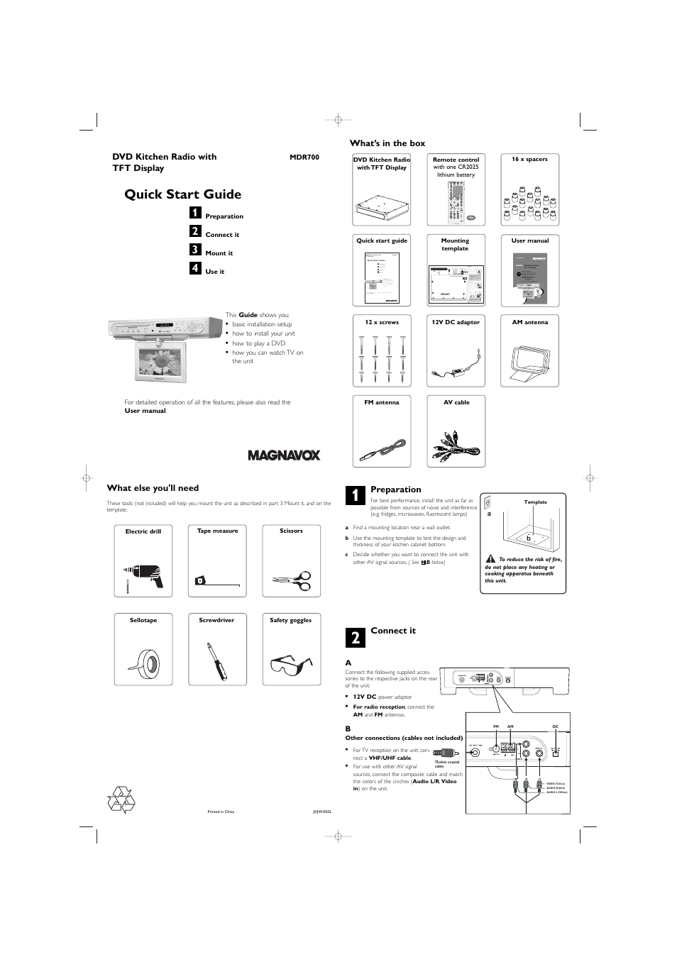 Philips Magnavox DVD KITCHEN RADIO WITHTFT DISPLAY MDR700 User Manual | 2 pages