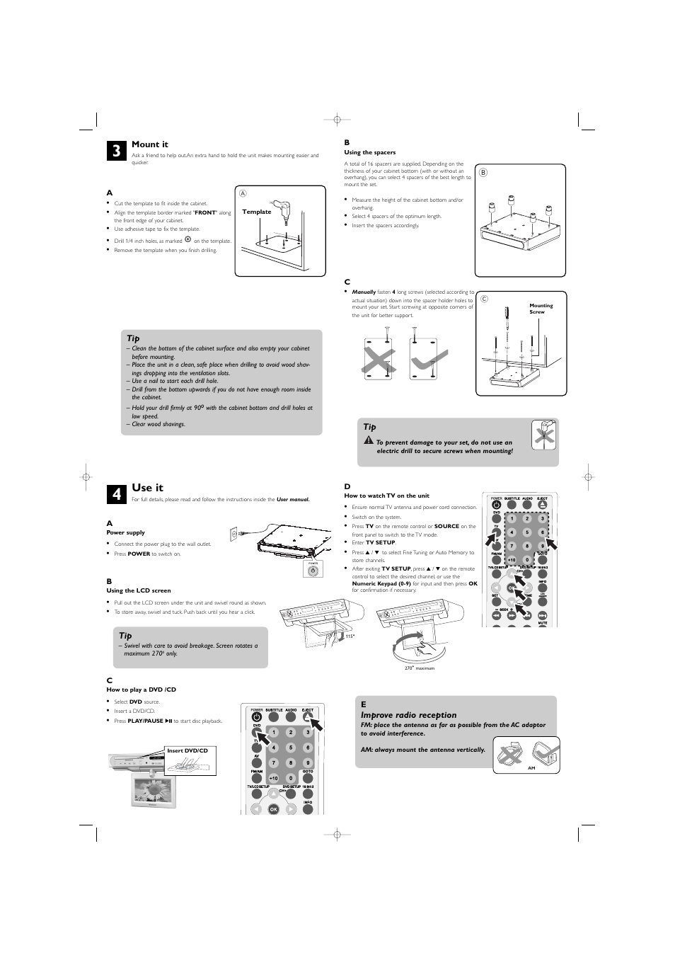 Use it, Mount it, E improve radio reception | Philips Magnavox DVD KITCHEN RADIO WITHTFT DISPLAY MDR700 User Manual | Page 2 / 2