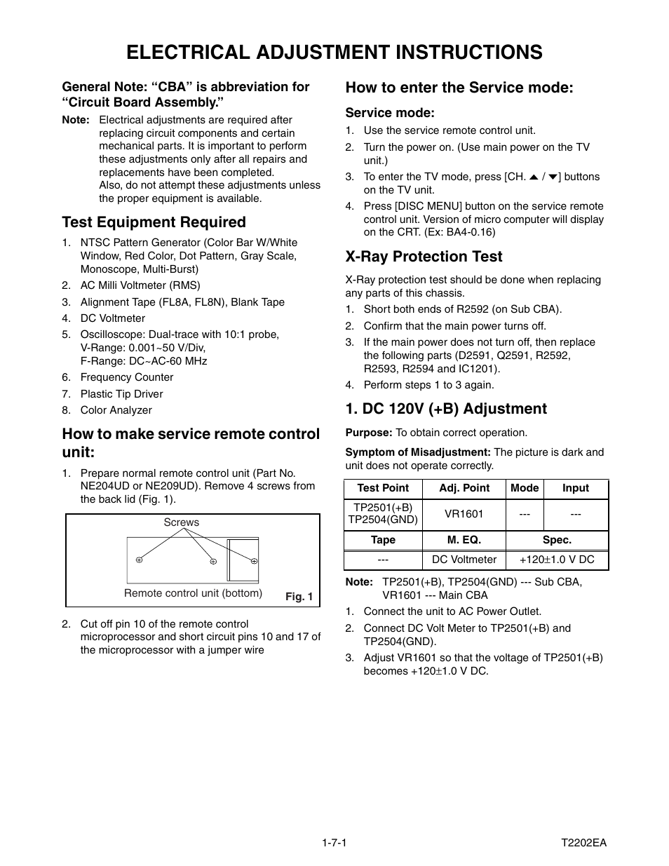 Electrical adjustment instructions | Philips Magnavox MWC24T5 User Manual | Page 21 / 82
