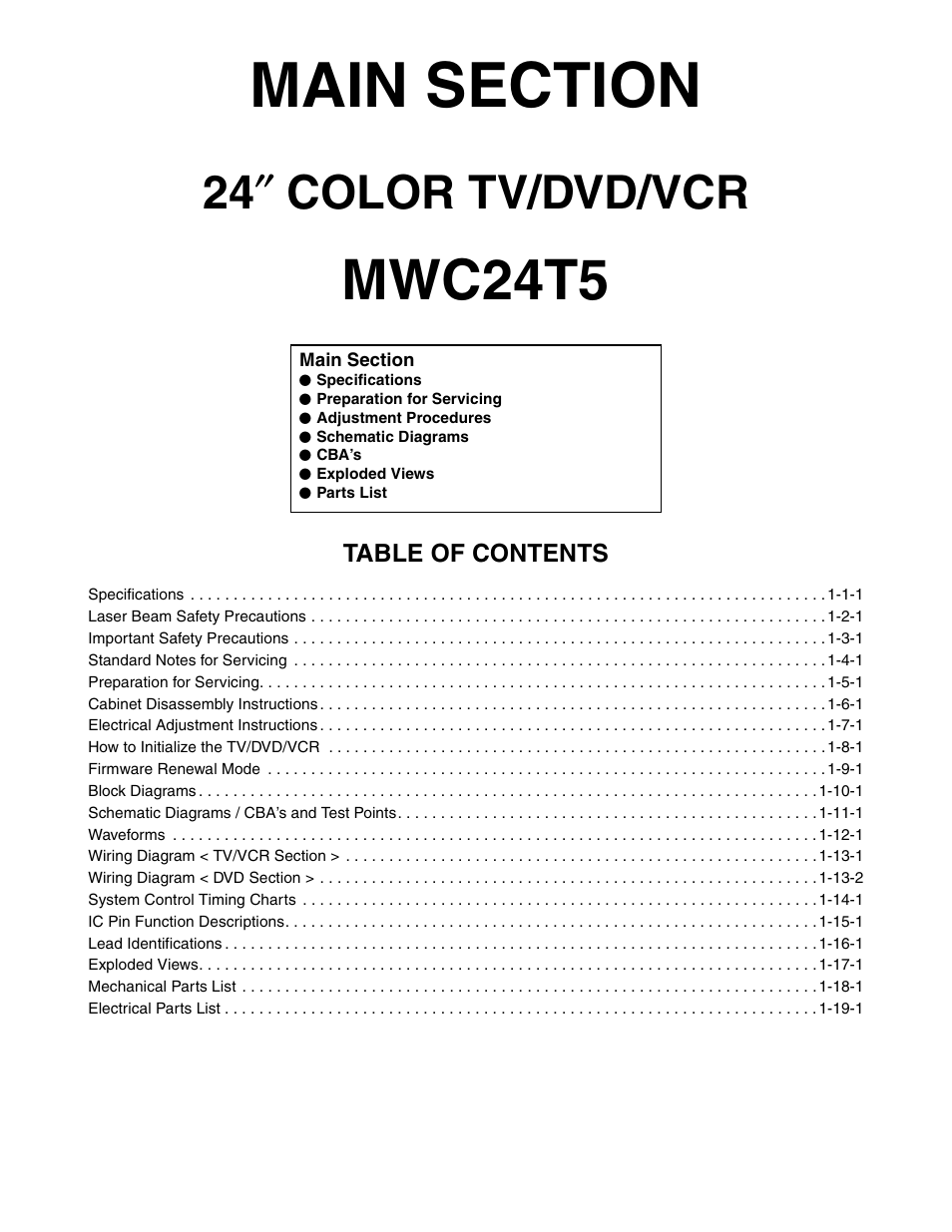 Mwc24t5, 24 ″ color tv/dvd/vcr | Philips Magnavox MWC24T5 User Manual | Page 3 / 82