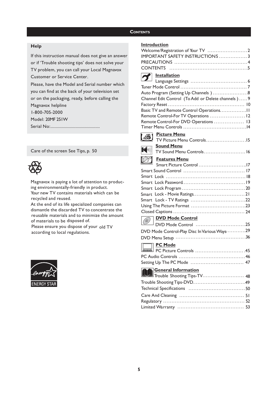 Philips Magnavox 251W Series User Manual | Page 5 / 53