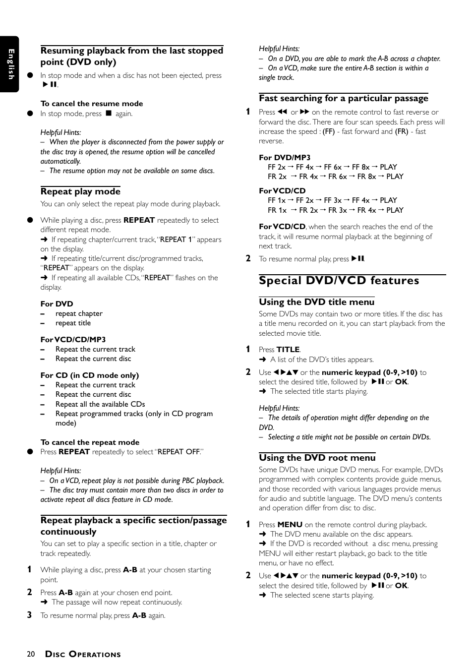 Special dvd/vcd features | Philips Magnavox MRD300 User Manual | Page 22 / 30