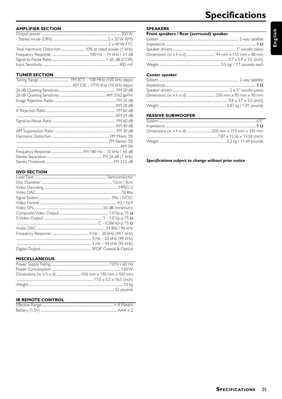 Specifications | Philips Magnavox MRD300 User Manual | Page 27 / 30