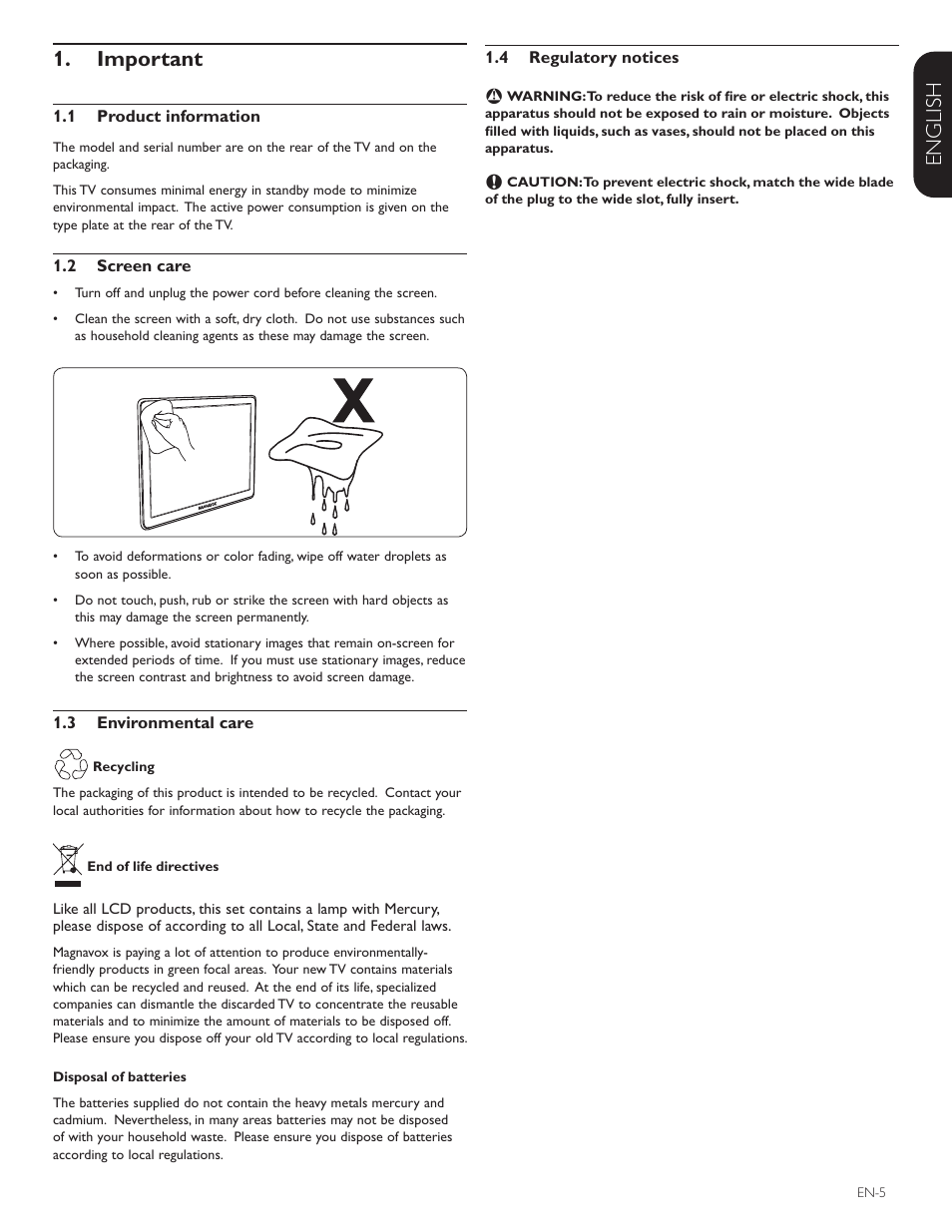 Française esp añol, English, Important 1 | Philips Magnavox 42MF438B User Manual | Page 6 / 40