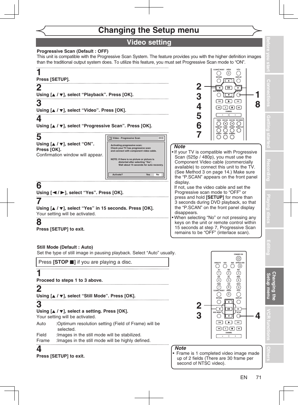 Changing the setup menu, Video setting | Philips Magnavox cmwR20v6 User Manual | Page 71 / 86