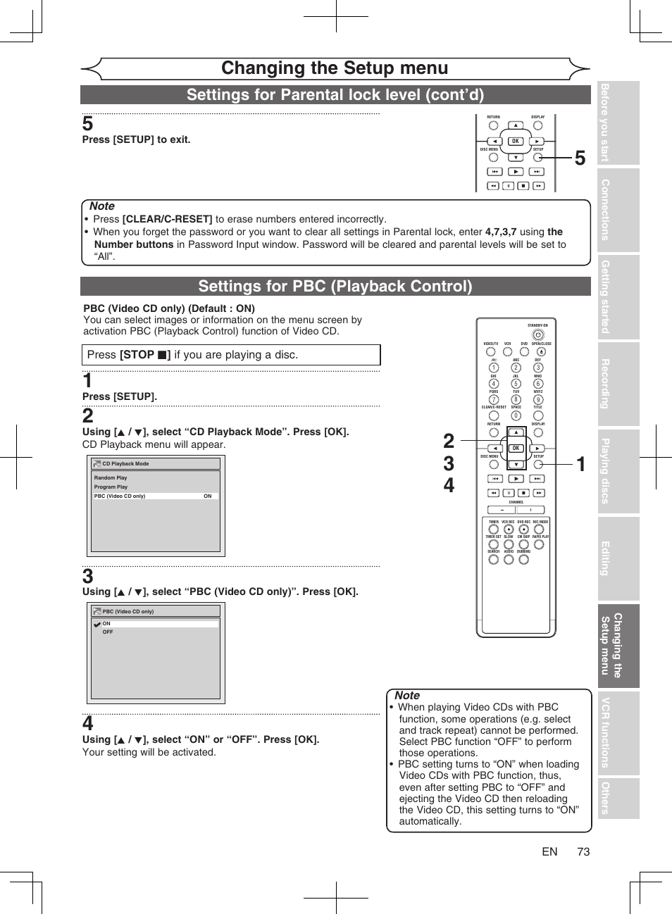 Changing the setup menu | Philips Magnavox cmwR20v6 User Manual | Page 73 / 86