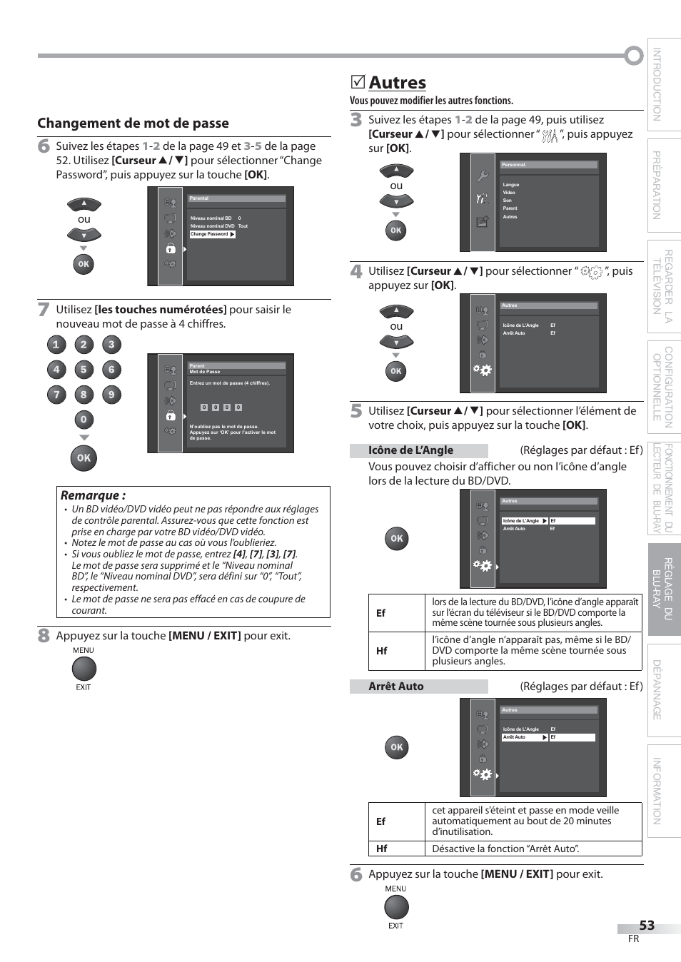 Autres, Changement de mot de passe | Philips Magnavox 42MD459B User Manual | Page 114 / 182