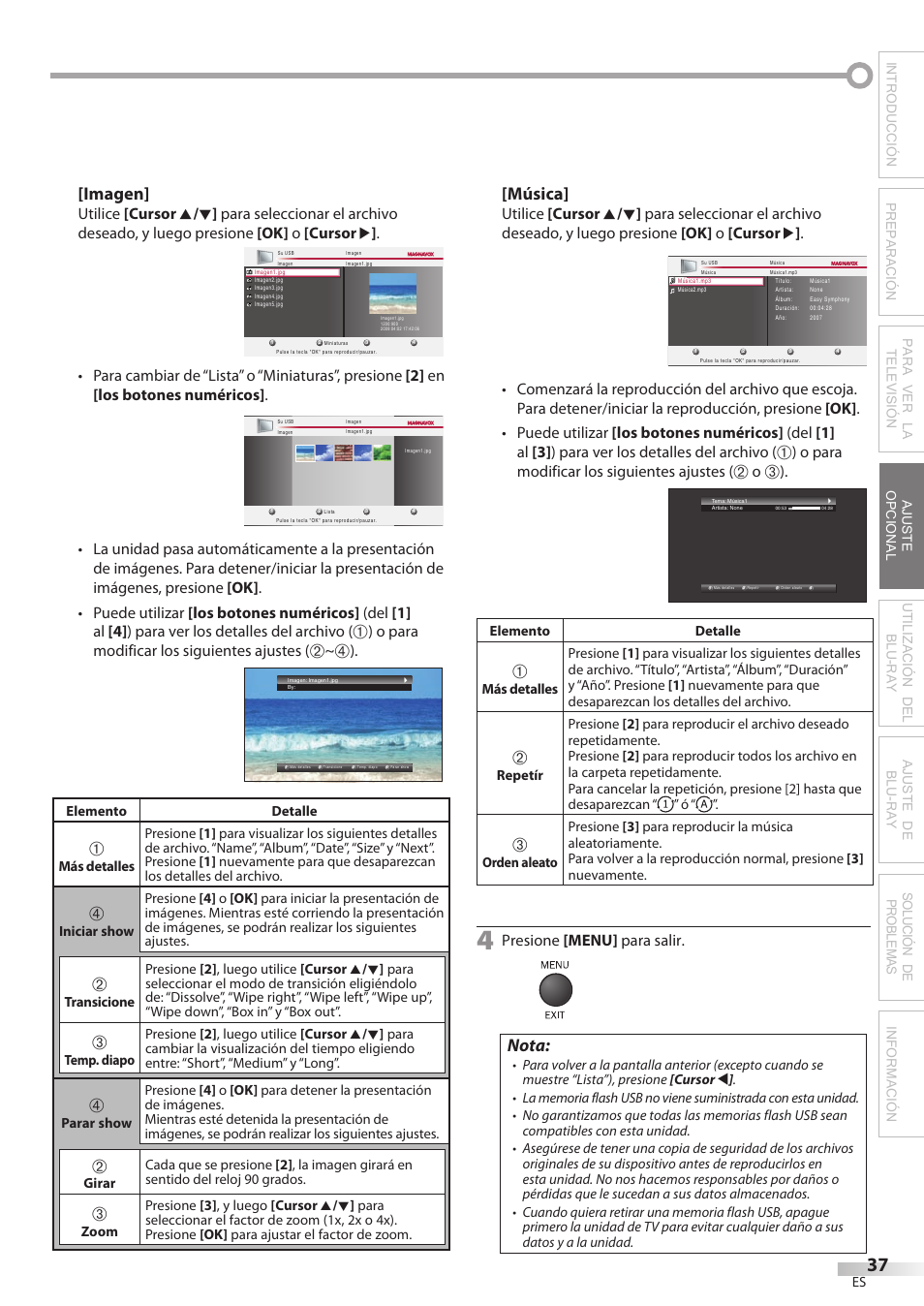 Imagen, Música, Nota | Philips Magnavox 42MD459B User Manual | Page 159 / 182