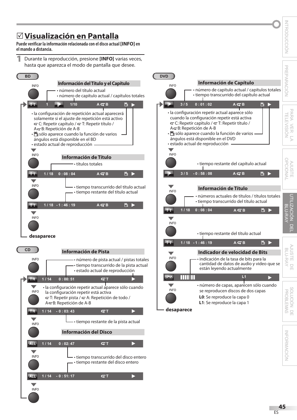 Visualización en pantalla | Philips Magnavox 42MD459B User Manual | Page 167 / 182