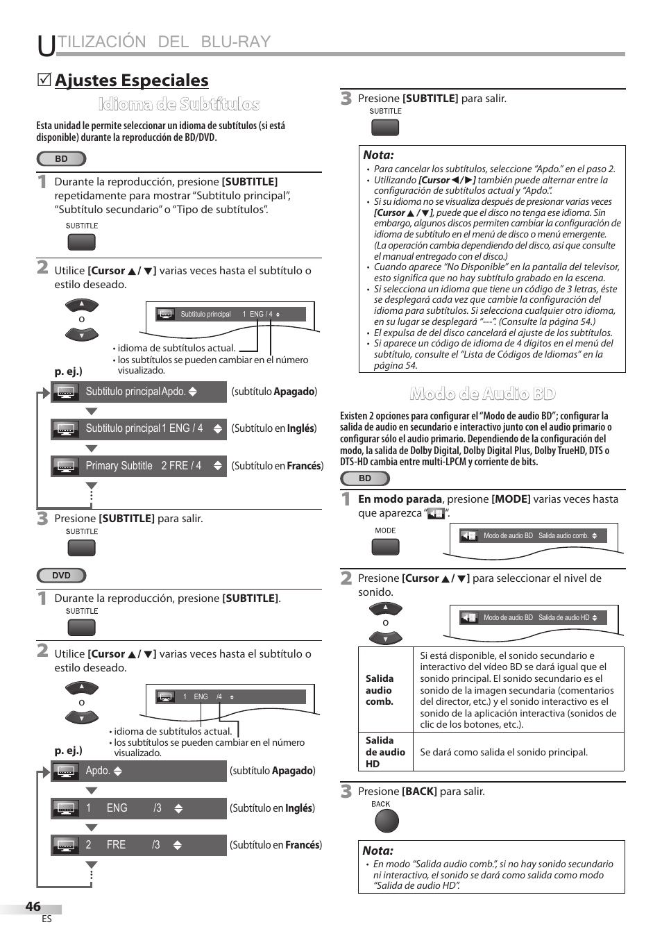 Tilización del blu-ray, Modo de audio bd | Philips Magnavox 42MD459B User Manual | Page 168 / 182