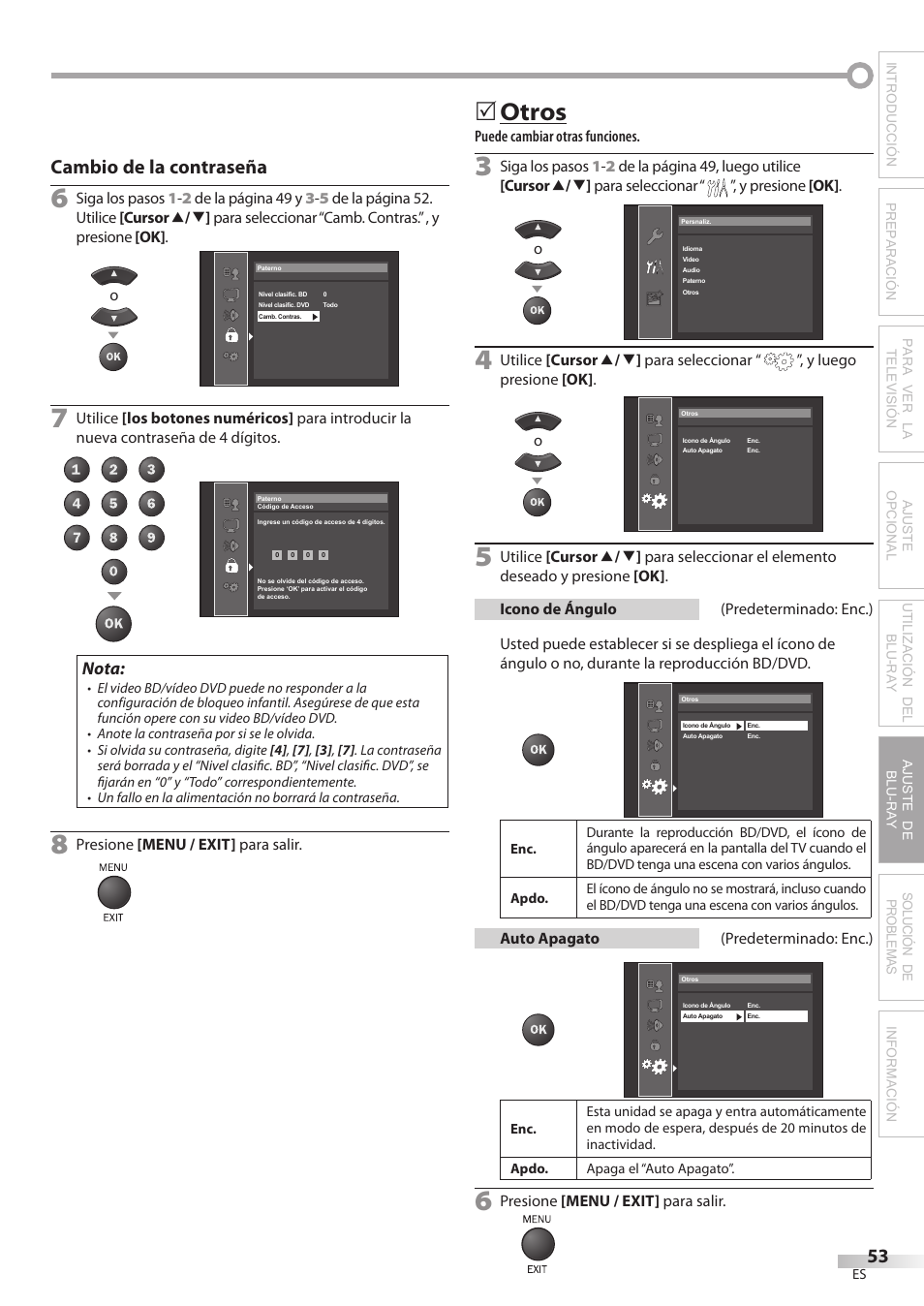 Otros, Cambio de la contraseña | Philips Magnavox 42MD459B User Manual | Page 175 / 182