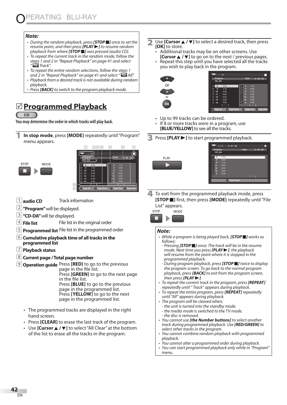 Perating blu-ray, Programmed playback | Philips Magnavox 42MD459B User Manual | Page 42 / 182