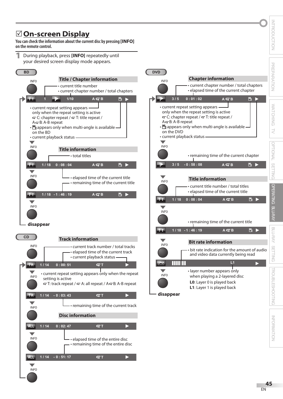 On-screen display | Philips Magnavox 42MD459B User Manual | Page 45 / 182