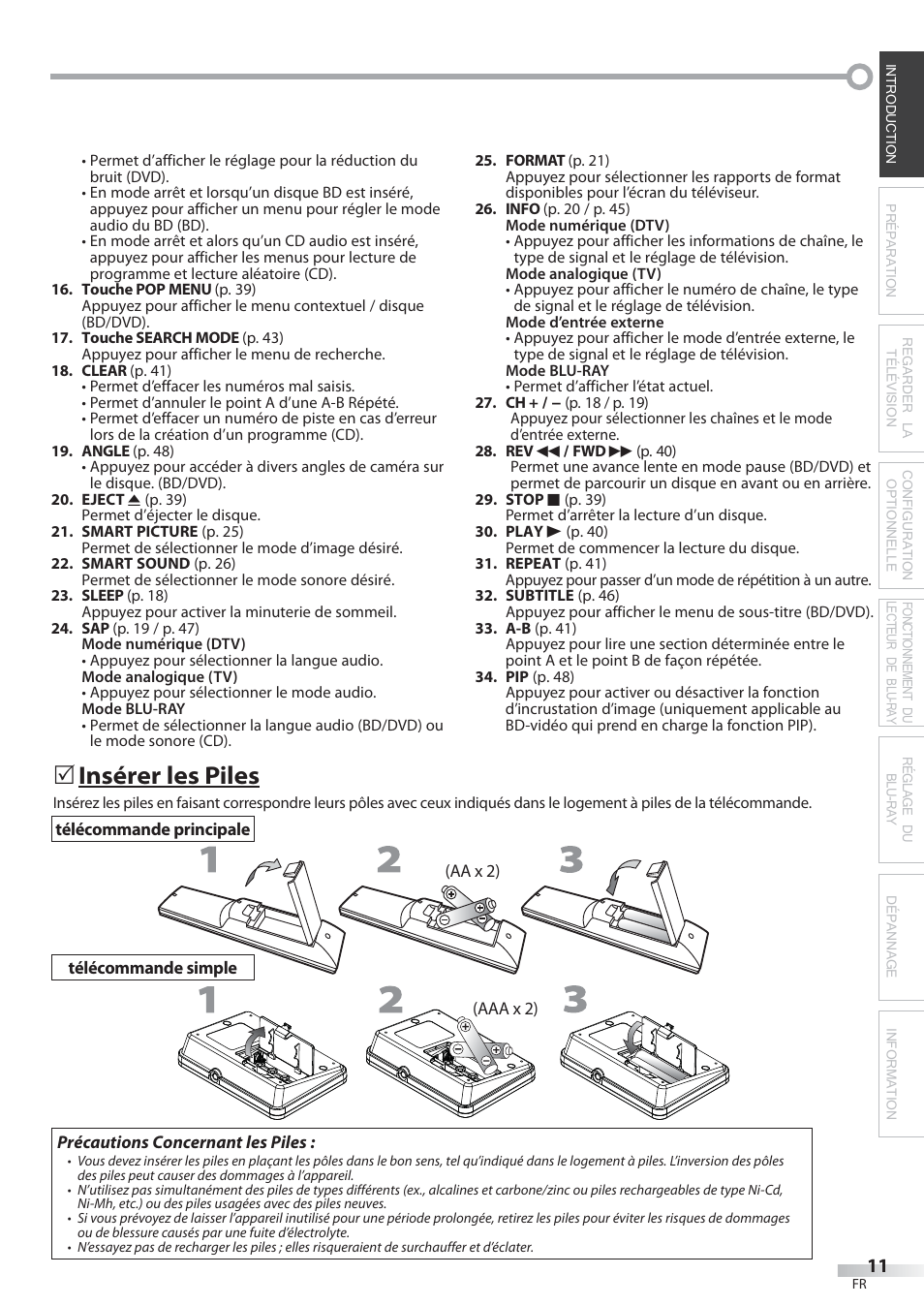 Insérer les piles | Philips Magnavox 42MD459B User Manual | Page 72 / 182