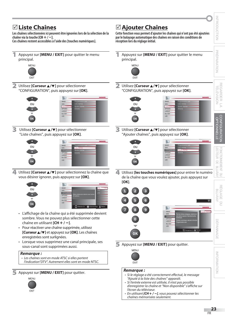 Liste chaînes, Ajouter chaînes | Philips Magnavox 42MD459B User Manual | Page 84 / 182