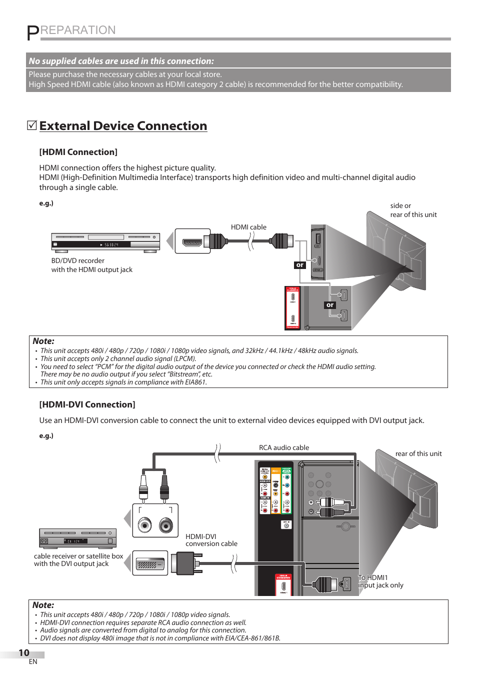 Reparation, External device connection | Philips Magnavox 42MF439B User Manual | Page 10 / 120