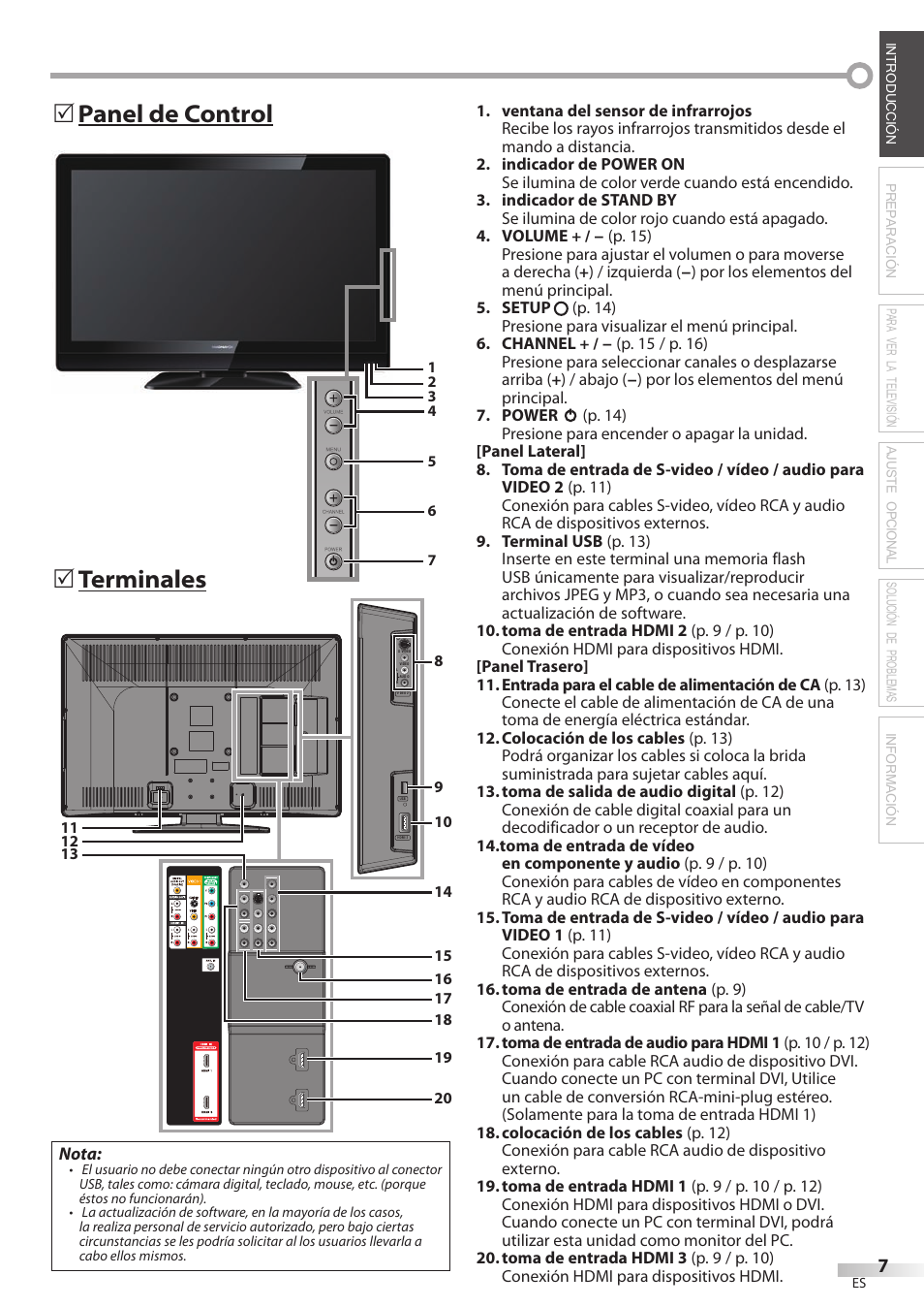 Terminales 5, Panel de control 5 | Philips Magnavox 42MF439B User Manual | Page 87 / 120