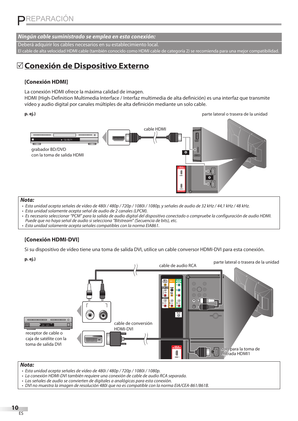 Reparación, Conexión de dispositivo externo | Philips Magnavox 42MF439B User Manual | Page 90 / 120