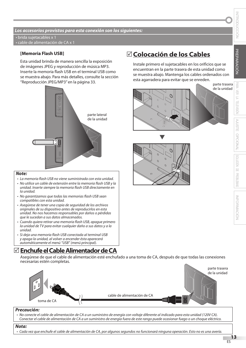 Enchufe el cable alimentador de ca, Colocación de los cables | Philips Magnavox 42MF439B User Manual | Page 93 / 120