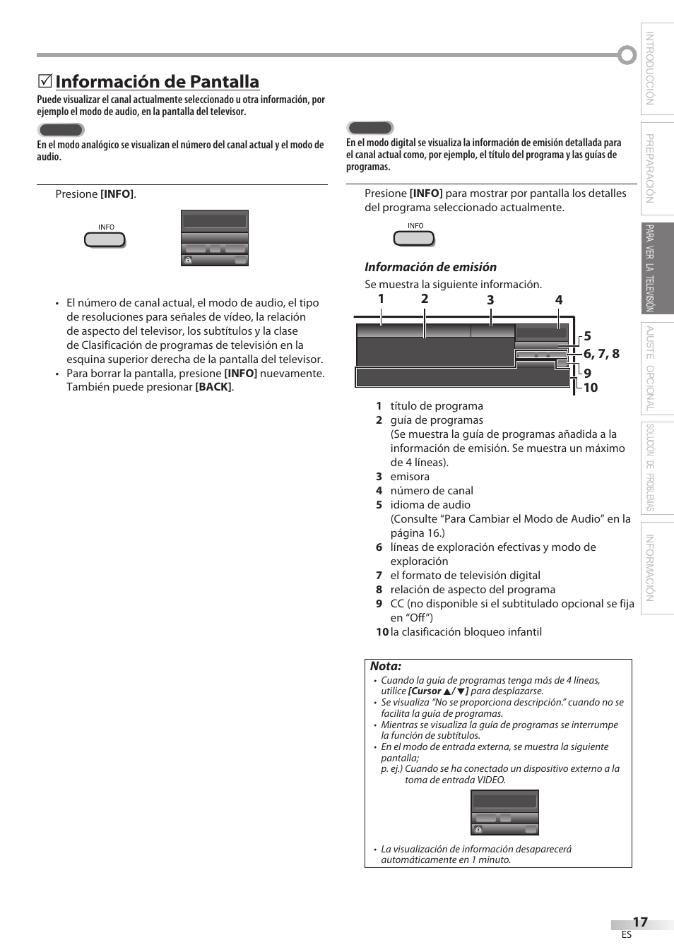 Información de pantalla, Información de emisión, Nota | Video | Philips Magnavox 42MF439B User Manual | Page 97 / 120