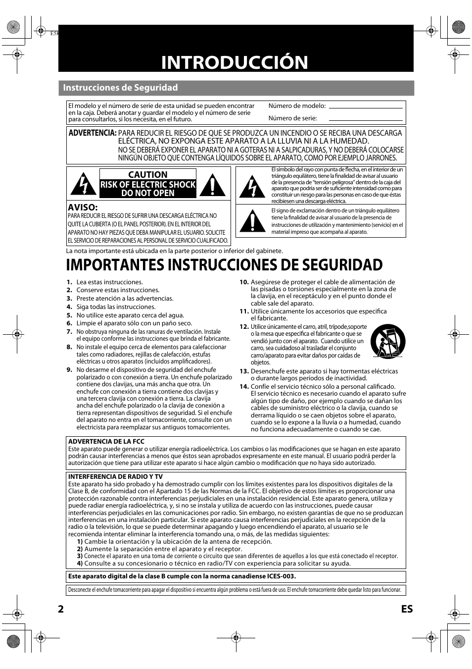 Introducción, Importantes instrucciones de seguridad, Instrucciones de seguridad | Aviso, Caution risk of electric shock do not open | Philips Magnavox NB530MGX User Manual | Page 104 / 150