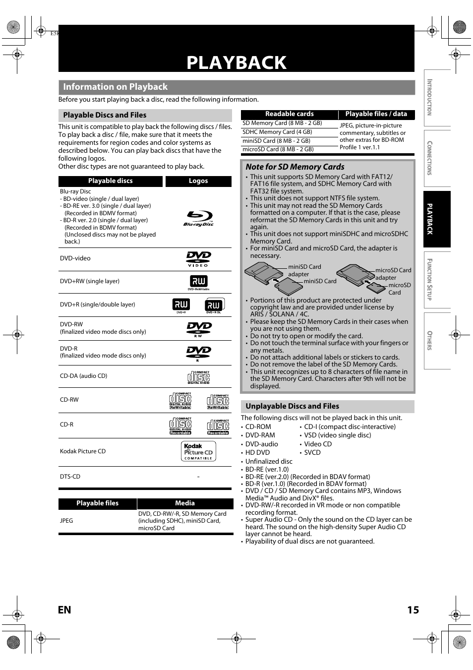 Playback, Information on playback, 15 en | Philips Magnavox NB530MGX User Manual | Page 17 / 150