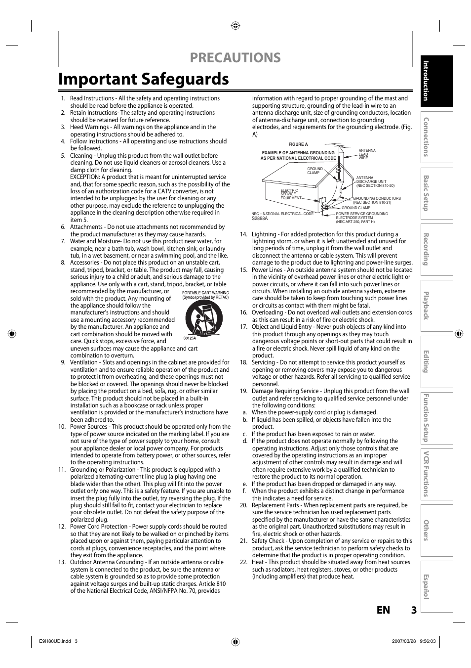 Important safeguards, Precautions, 3en 3 en | Philips Magnavox ZV450MW8A User Manual | Page 3 / 104