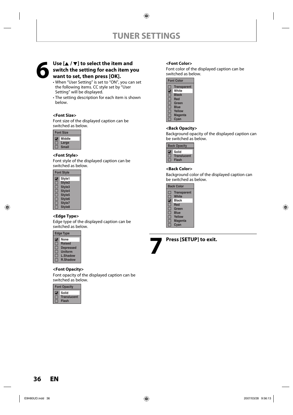 Tuner settings, 36 en 36 en | Philips Magnavox ZV450MW8A User Manual | Page 36 / 104