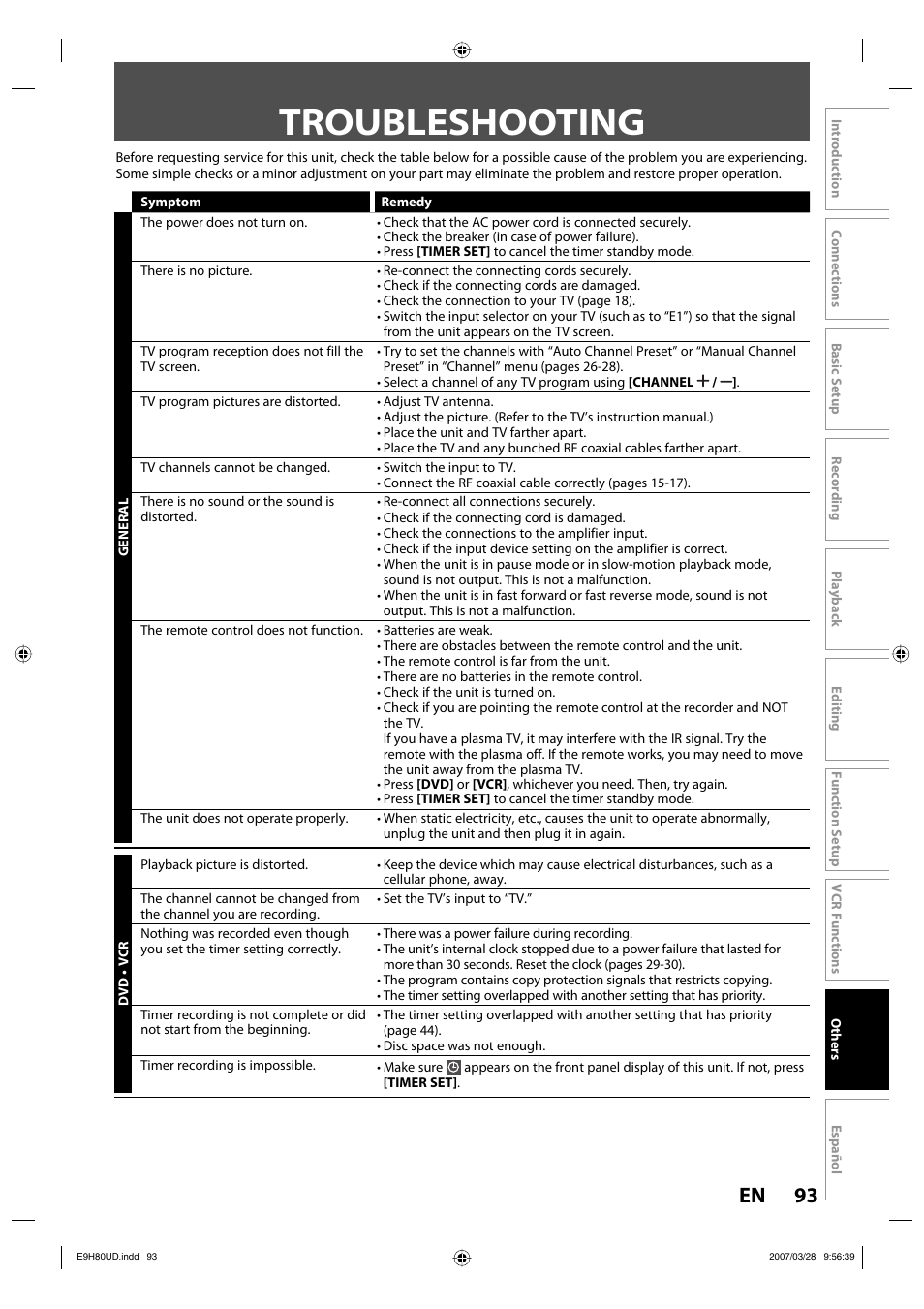 Troubleshooting, 93 en | Philips Magnavox ZV450MW8A User Manual | Page 93 / 104