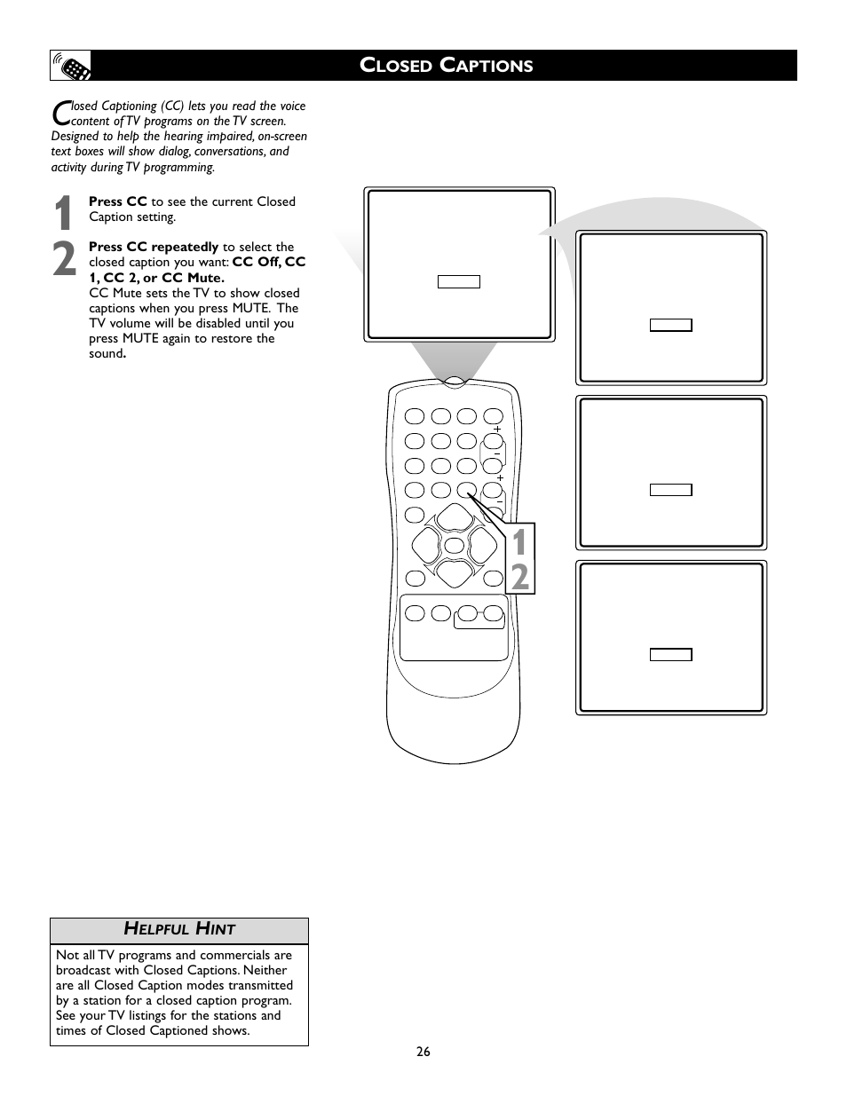 Losed, Aptions | Philips Magnavox 20MS334R User Manual | Page 26 / 36