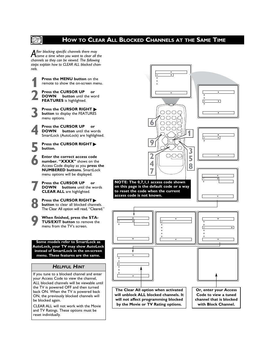 Ow to, Lear, Locked | Hannels at the | Philips Magnavox 27MS3404R User Manual | Page 24 / 40