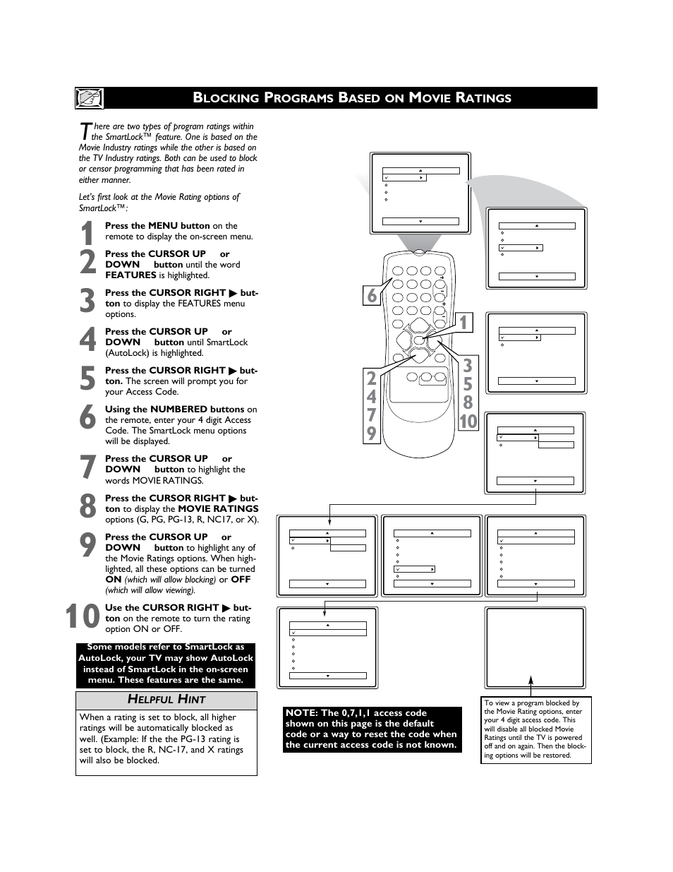 Locking, Rograms, Ased on | Ovie, Atings | Philips Magnavox 27MS3404R User Manual | Page 26 / 40