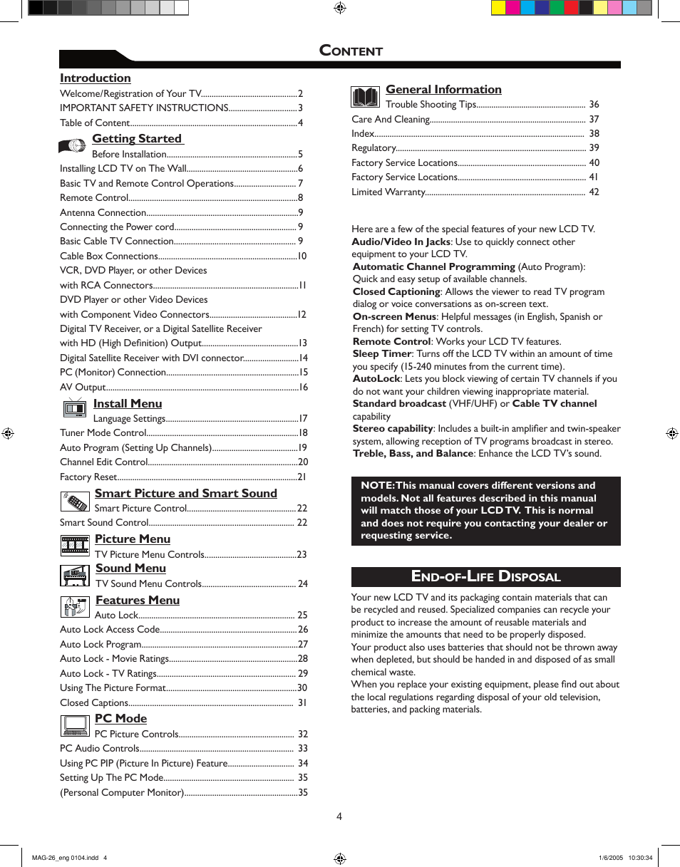 Philips Magnavox 26MF605W Series User Manual | Page 4 / 40