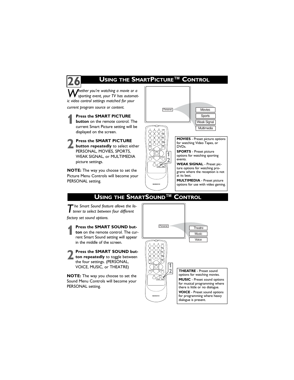 26 w, Sing the, Mart | Ound, Ontrol, Icture | Philips Magnavox 27MS4504 User Manual | Page 30 / 36