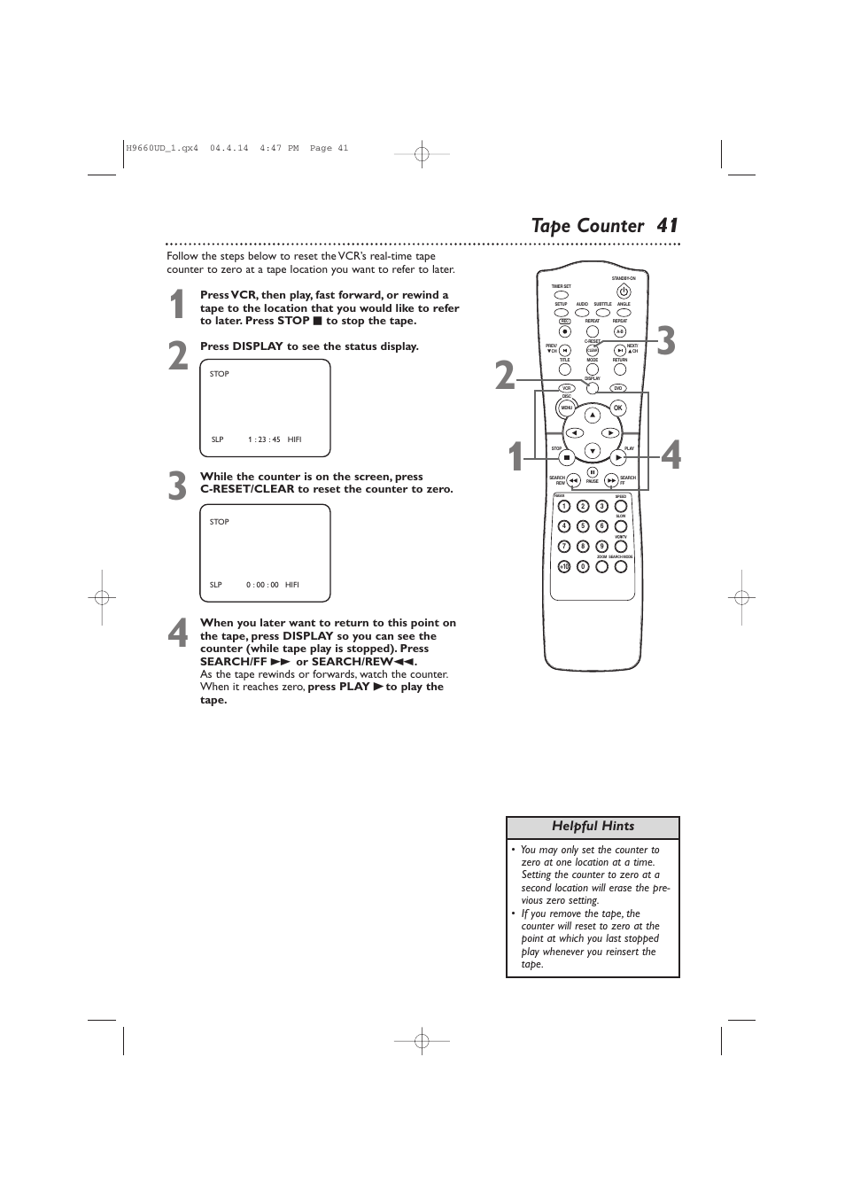 41 tape counter 4 1 | Philips Magnavox MDV540VR/17 User Manual | Page 41 / 80