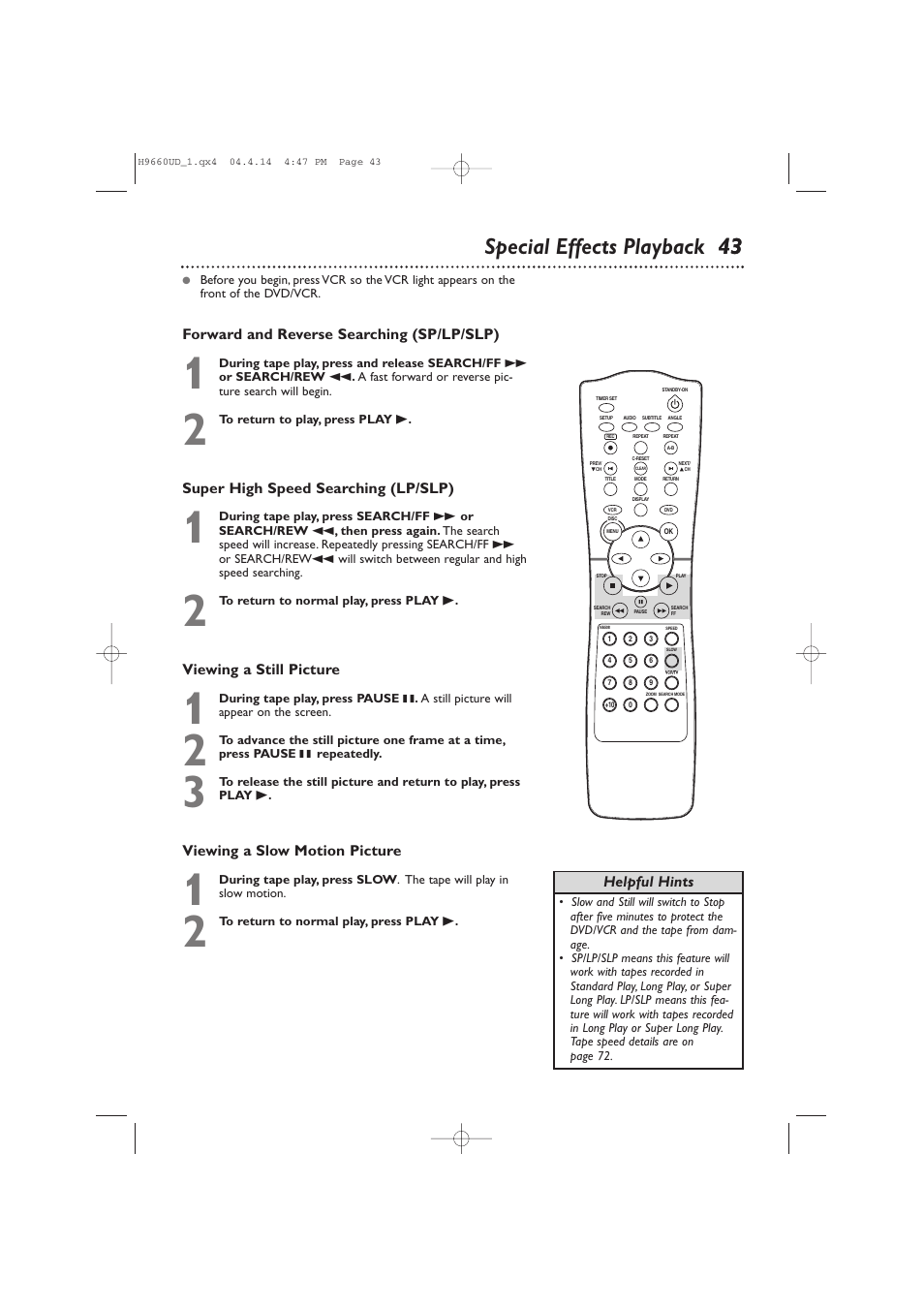 43 special effects playback 43 | Philips Magnavox MDV540VR/17 User Manual | Page 43 / 80