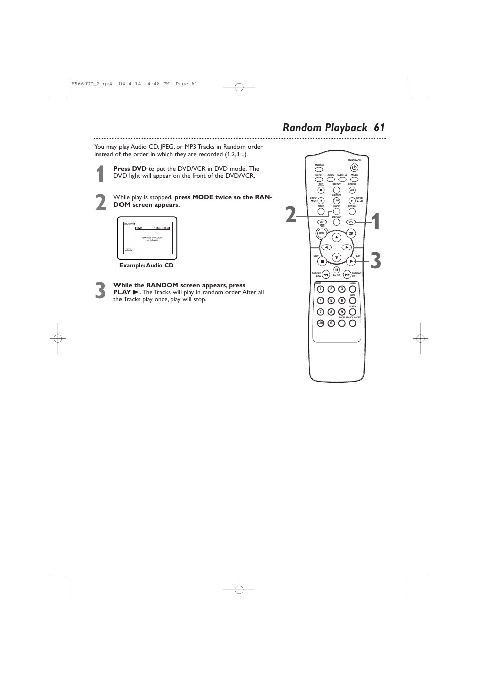 Random playback 6 1 | Philips Magnavox MDV540VR/17 User Manual | Page 61 / 80