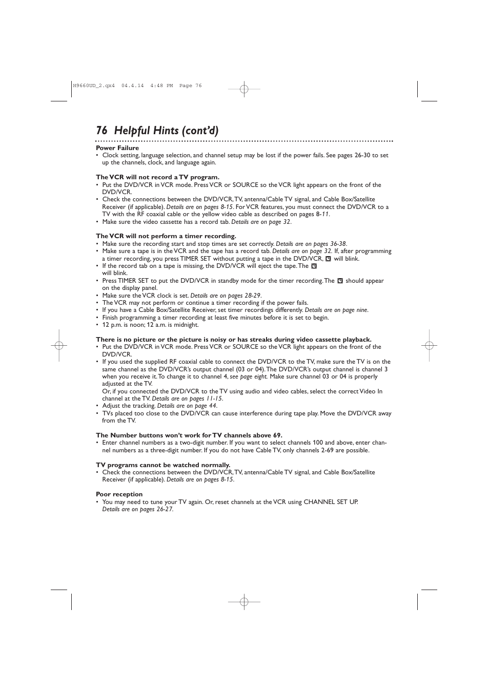 76 helpful hints (cont’d) | Philips Magnavox MDV540VR/17 User Manual | Page 76 / 80