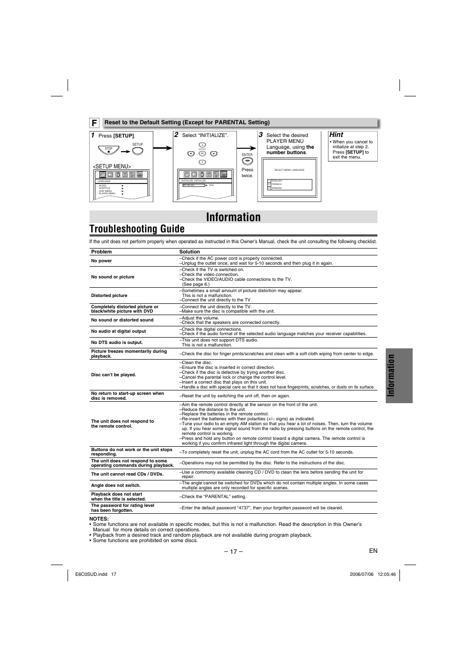 Troubleshooting guide, Information, Hint | Philips Magnavox MWD200GA User Manual | Page 17 / 20