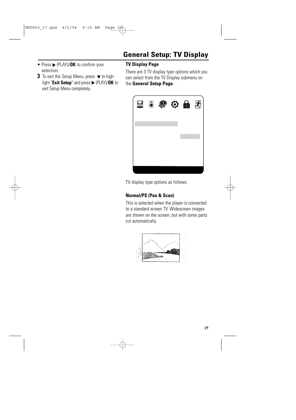 General setup: tv display | Philips Magnavox MPD820 User Manual | Page 29 / 42
