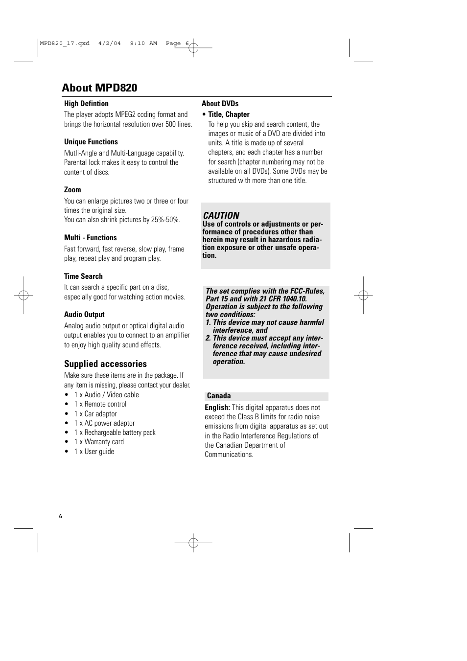 About mpd820 | Philips Magnavox MPD820 User Manual | Page 6 / 42