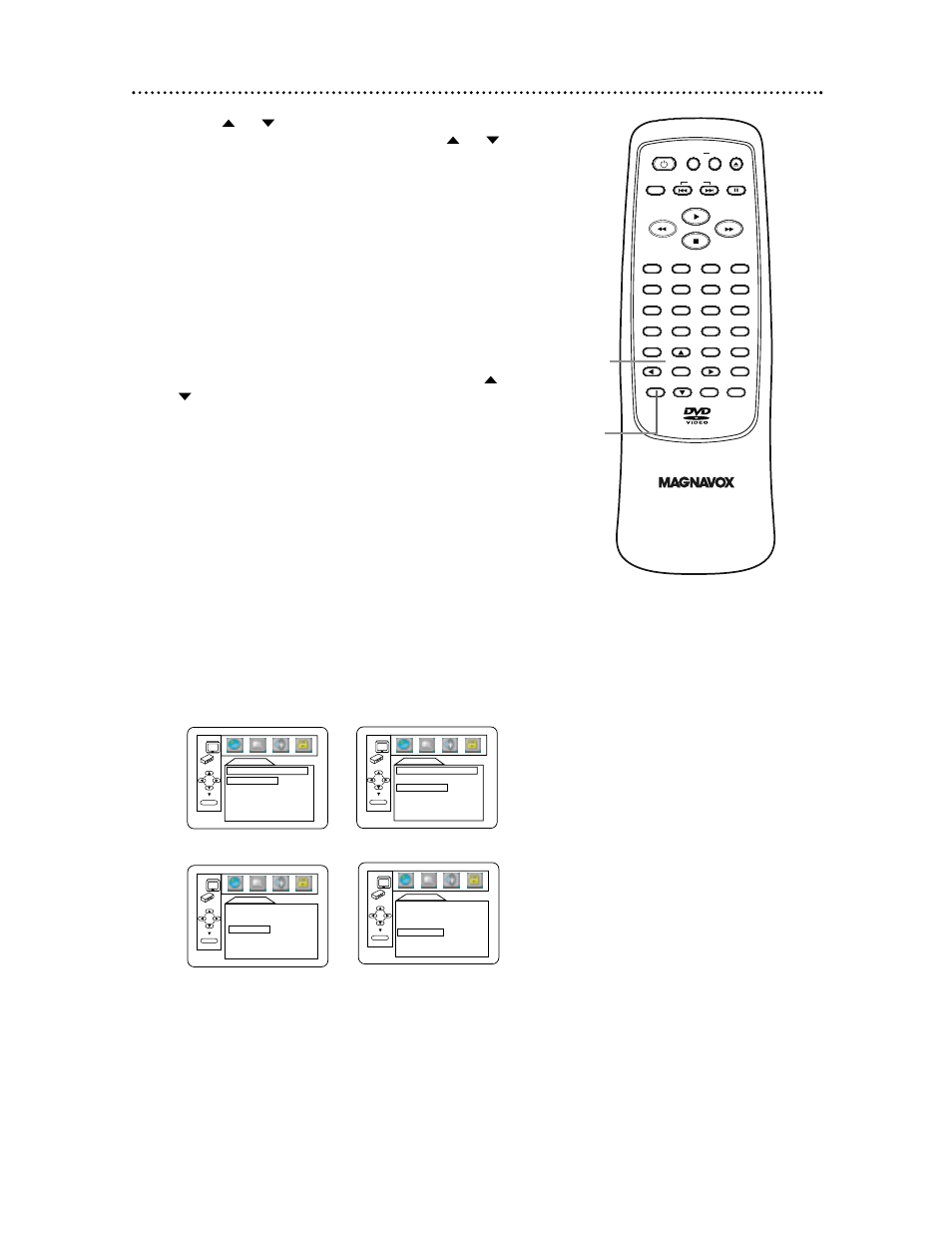 Display (cont’d) 39, Press o or p to select an item, then press ok, Press setup to remove the menus | Tv aspect, Panel display angle icon auto power off | Philips Magnavox MDV443 User Manual | Page 39 / 48