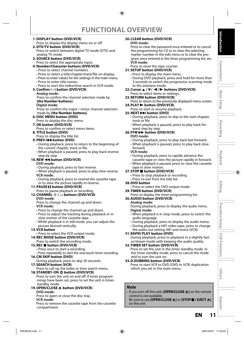 Functional overview, 11 en 11 en | Philips Magnavox ZV450MWB User Manual | Page 11 / 102