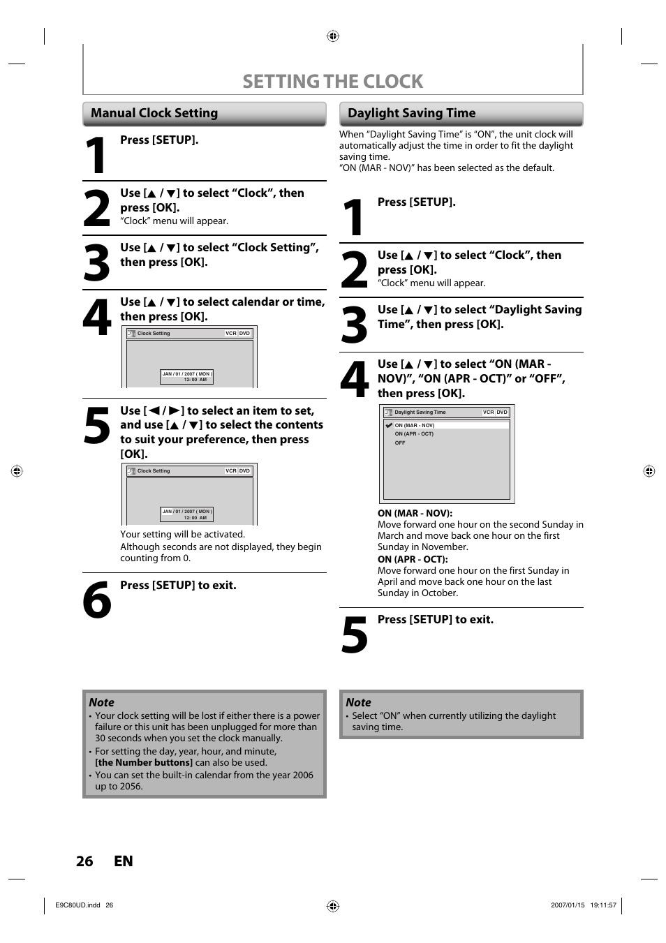 Setting the clock | Philips Magnavox ZV450MWB User Manual | Page 26 / 102