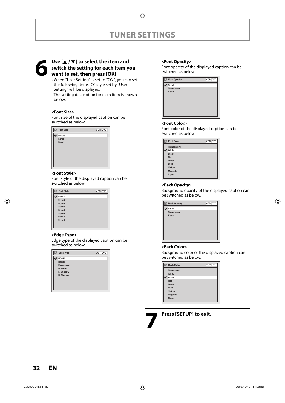 Tuner settings, 32 en 32 en, Press [setup] to exit | Philips Magnavox ZV450MWB User Manual | Page 32 / 102