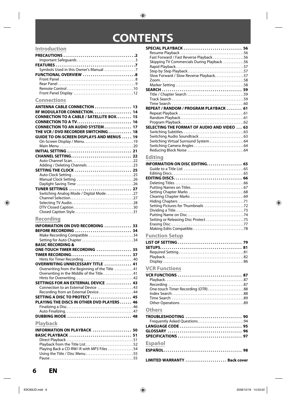 Philips Magnavox ZV450MWB User Manual | Page 6 / 102